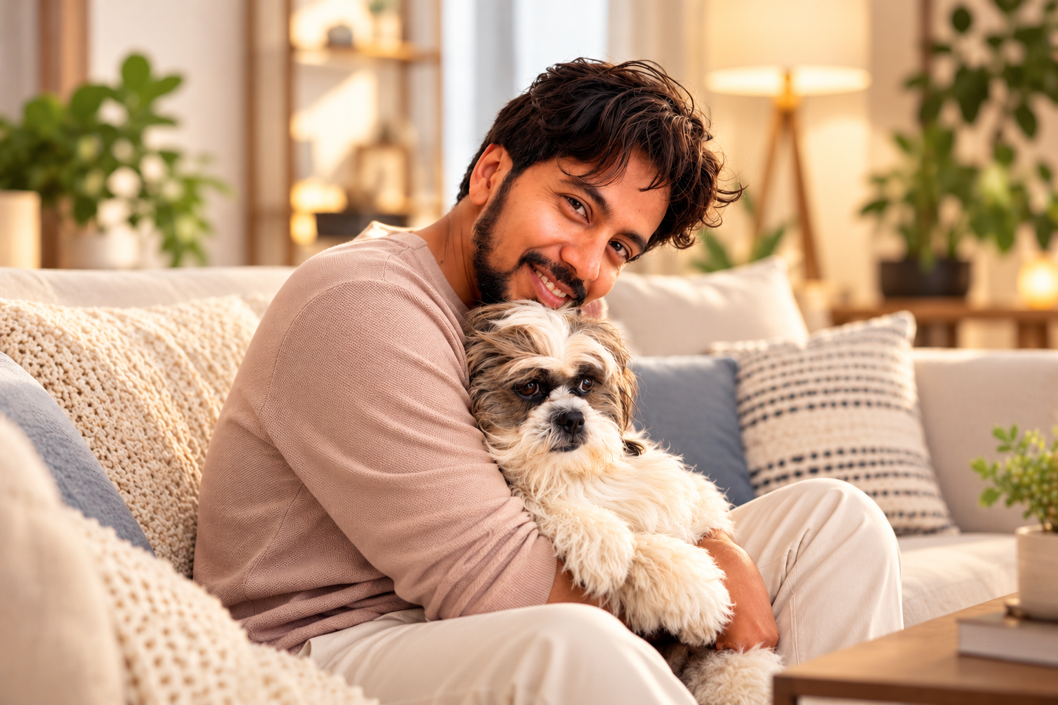 Prashant, Pawkt's founder, at home with his dog