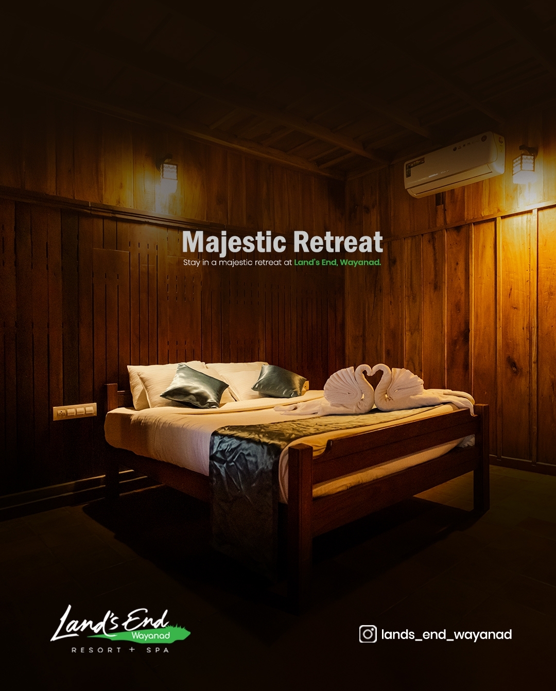 Warm wooden bedroom interior at Land's End Resort