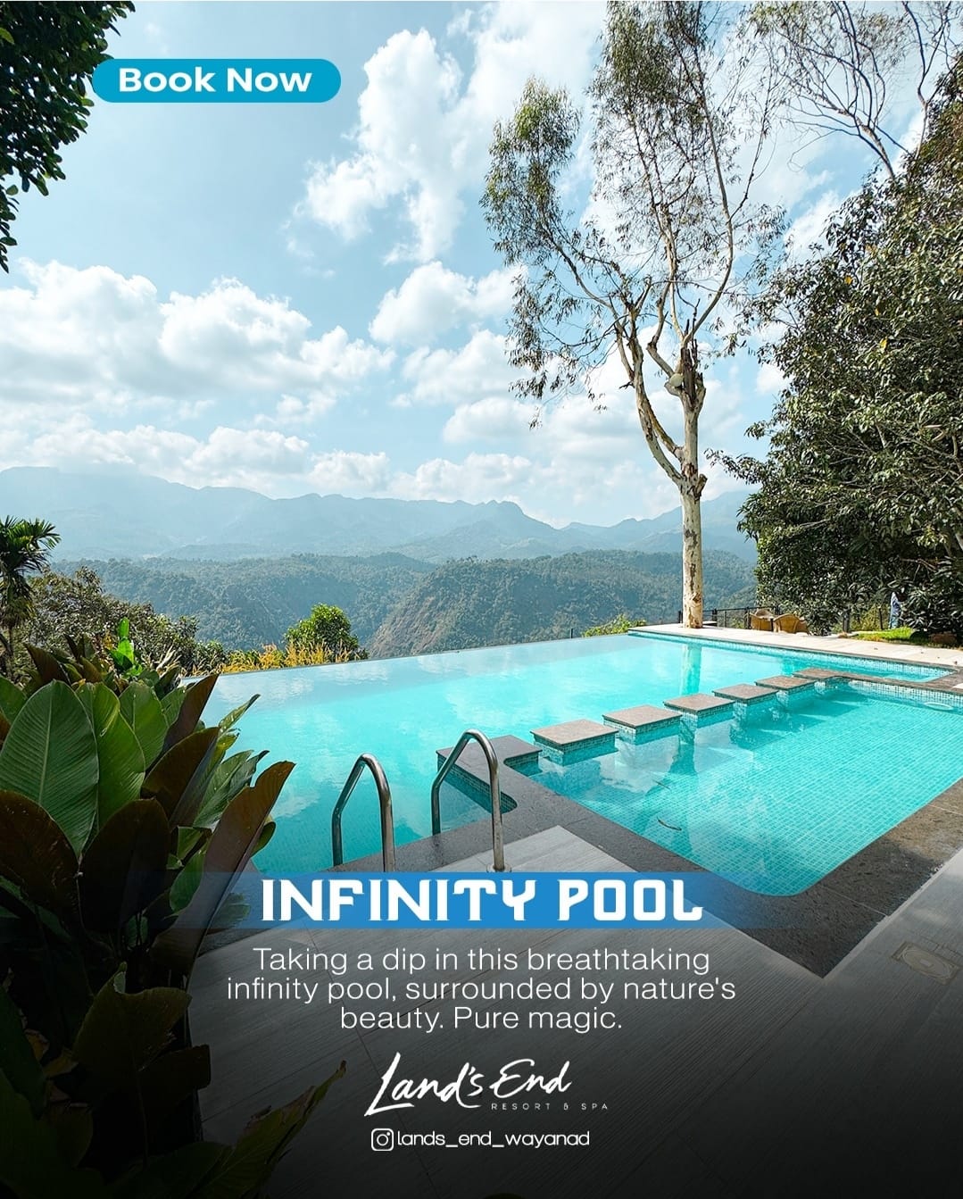 Infinity pool at Land's End Resort with Wayanad mountain view