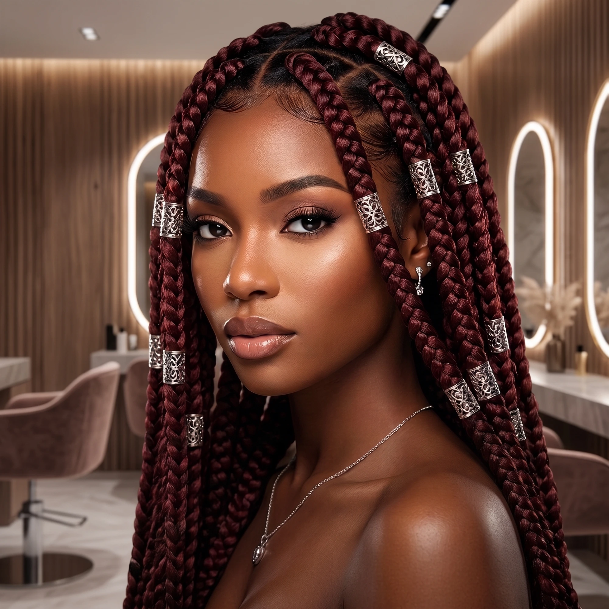 Client with mahogany box braids in the Luxe by Edialo studio