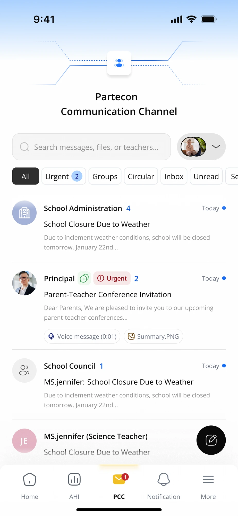 PARTECON Parent App — PARTECON Communication Channel