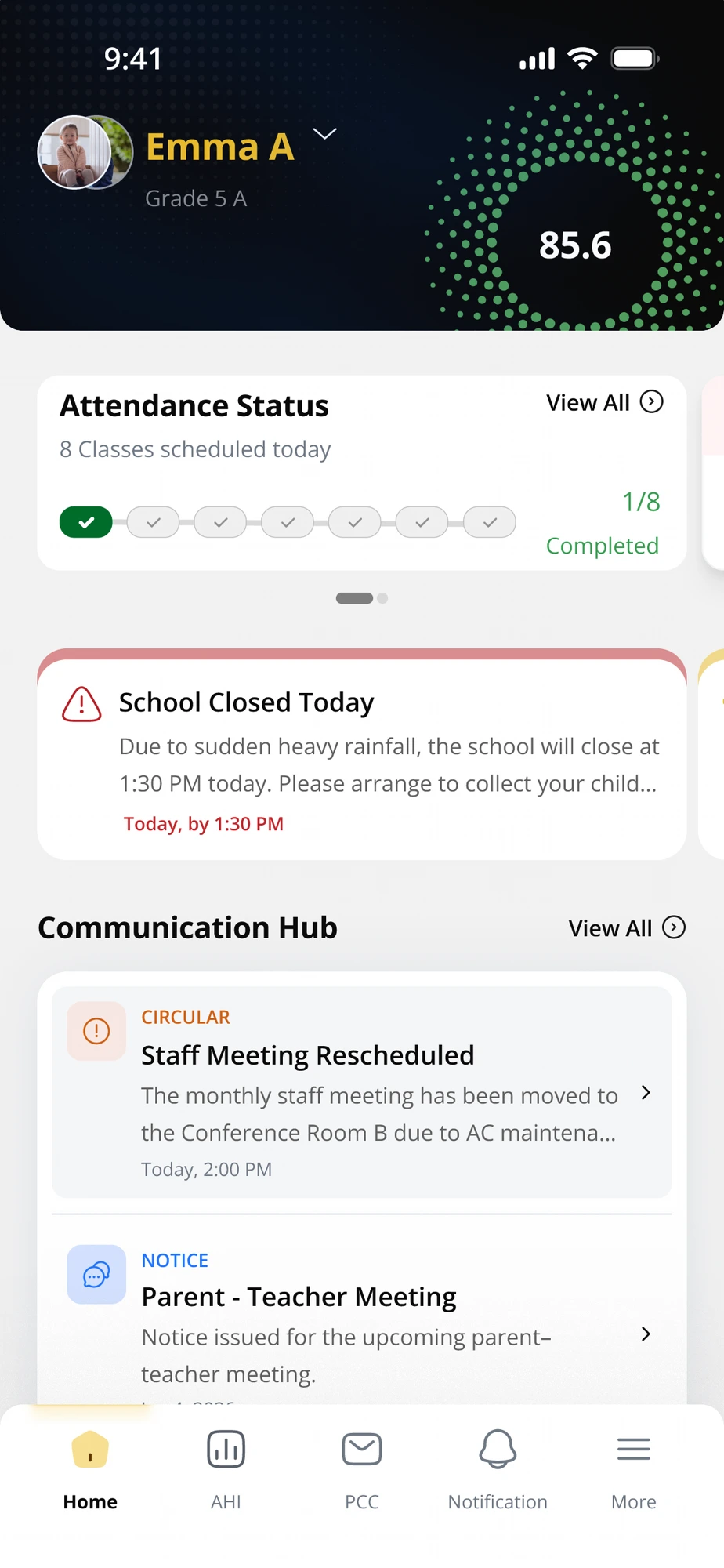 PARTECON Parent App — Home & Attendance