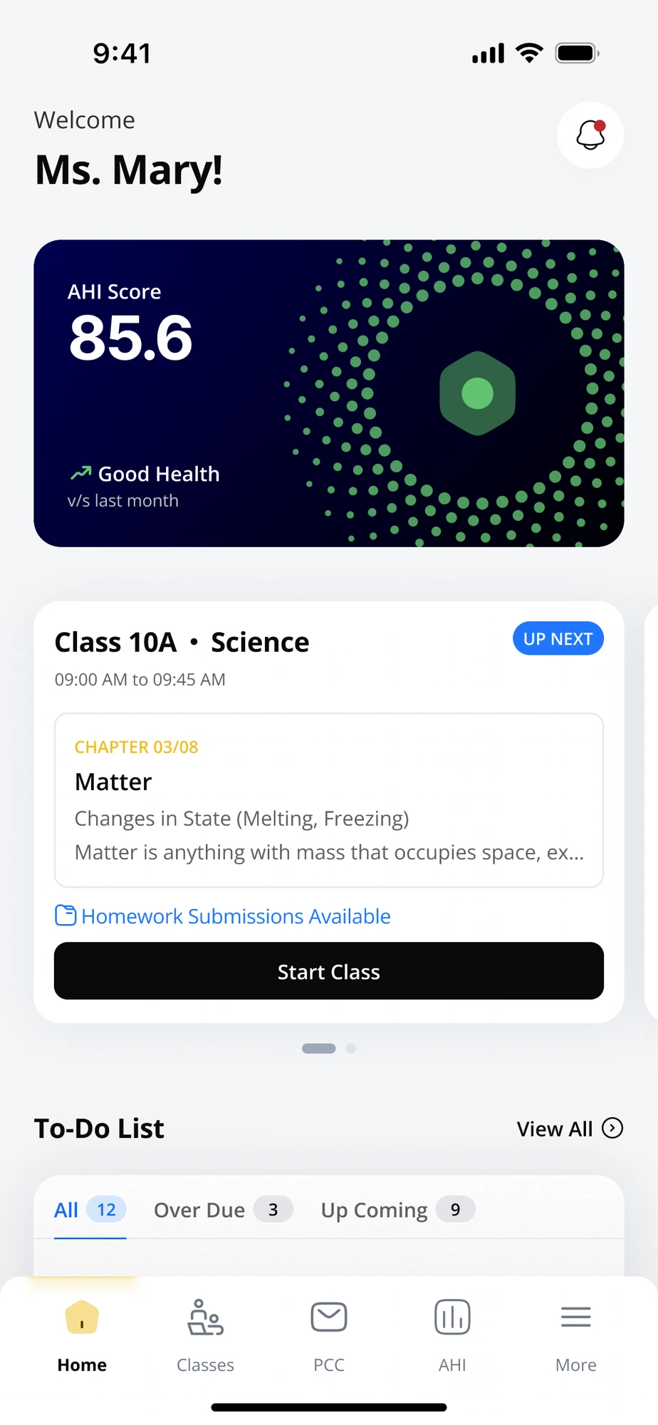 PARTECON Teacher App — Home & Next Class