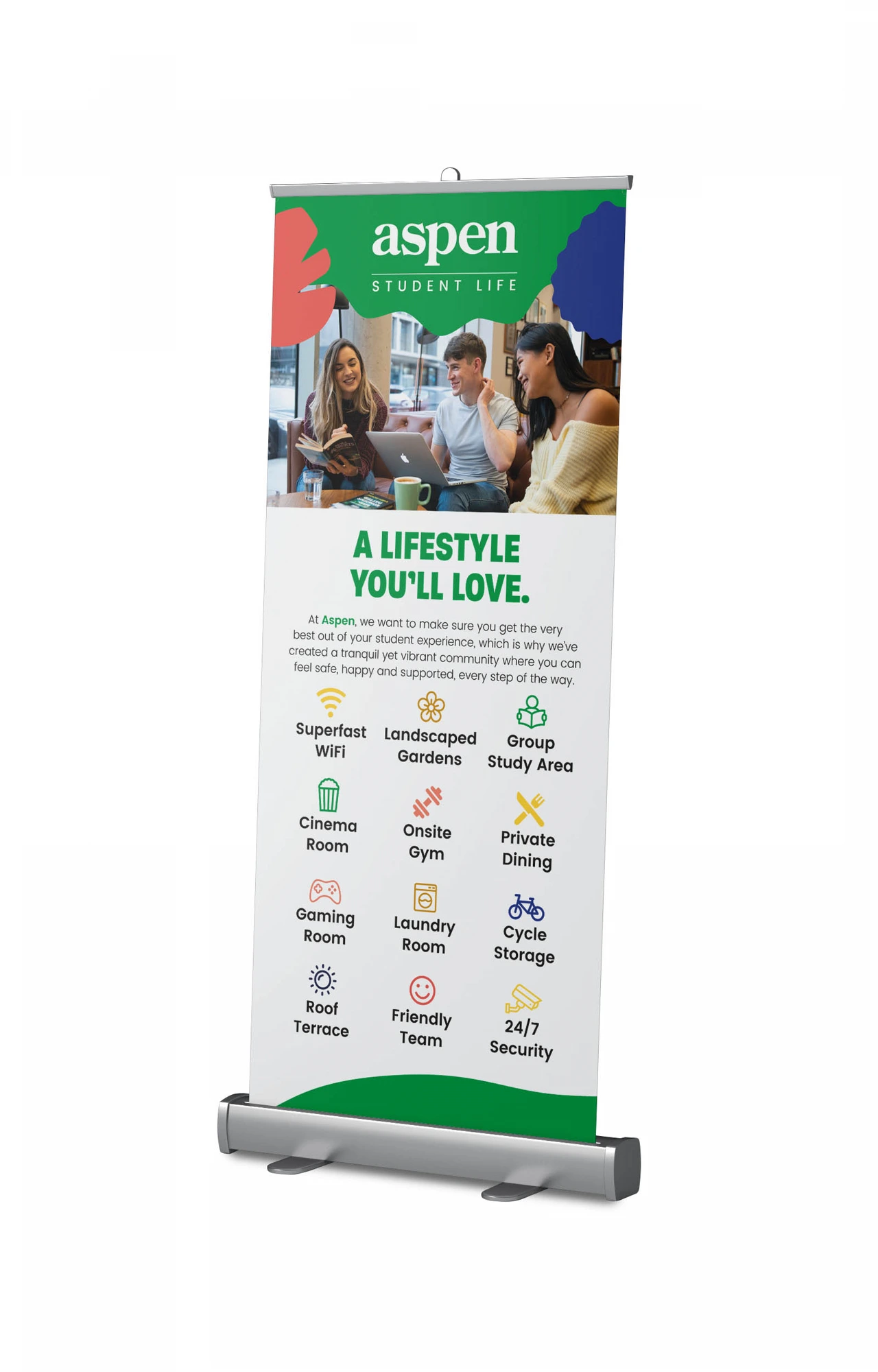 Aspen Roller Banner — Print Design by Yellow, marketing agency Liverpool