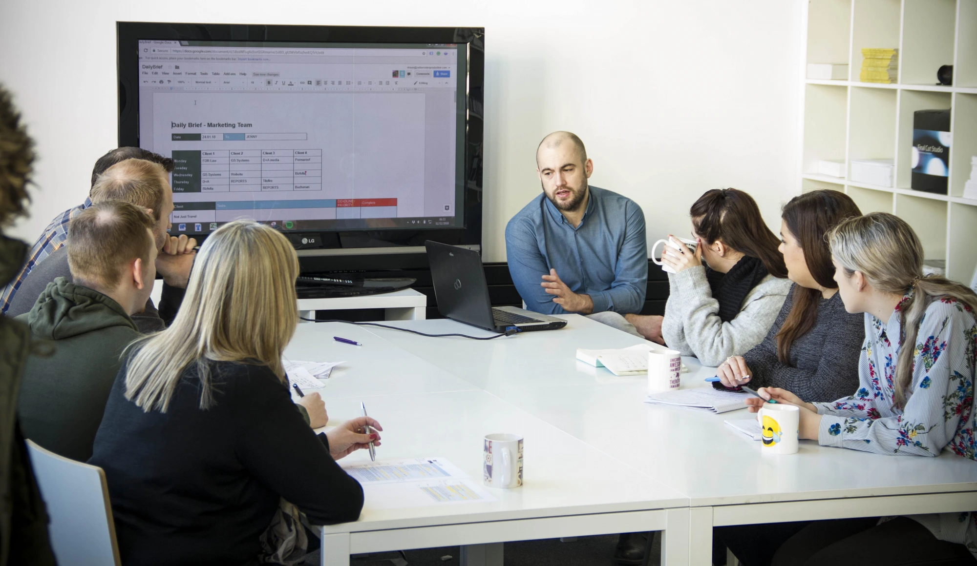 Marketing team daily briefing at Yellow, marketing agency Liverpool