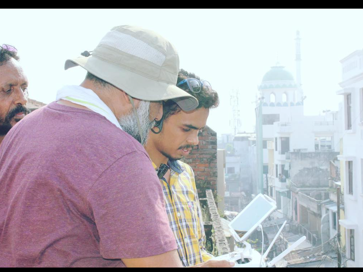 Rooftop drone operation city shoot