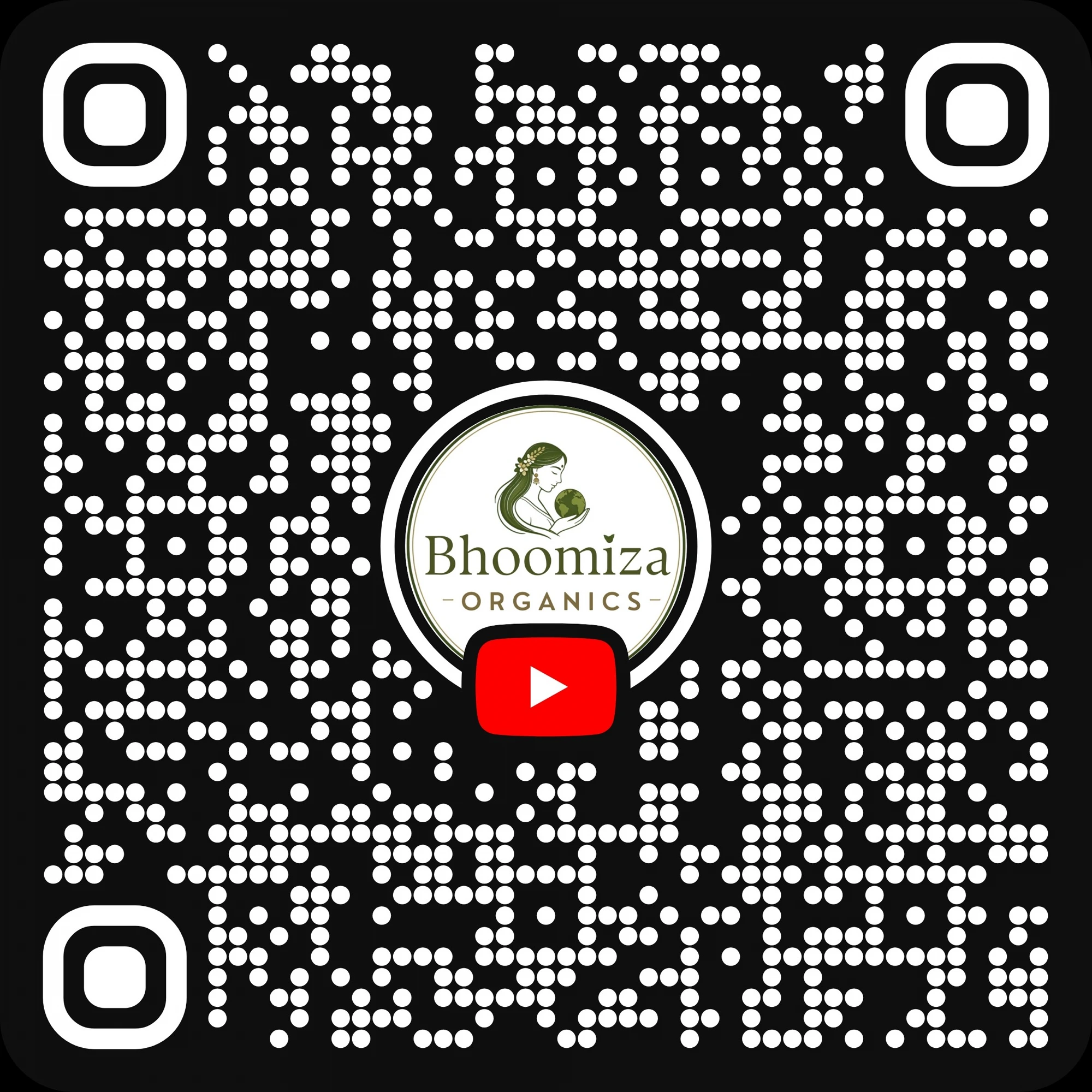 YouTube QR code — scan to follow Bhoomiza Organics