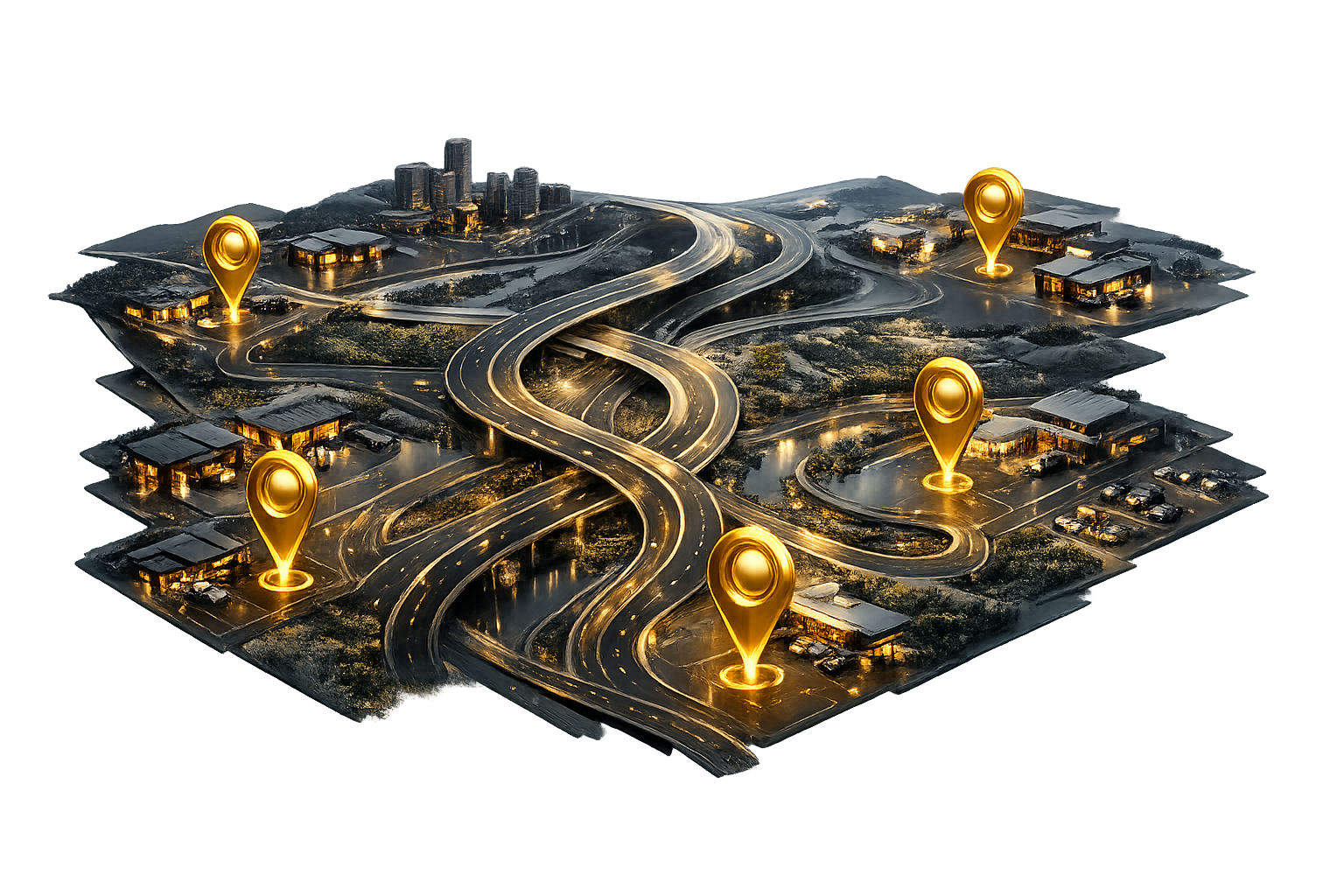 PUREGARAGE marketplace — city map with verified automotive service partners marked by gold pins