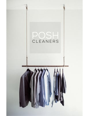 Posh Cleaners branded hanging display
