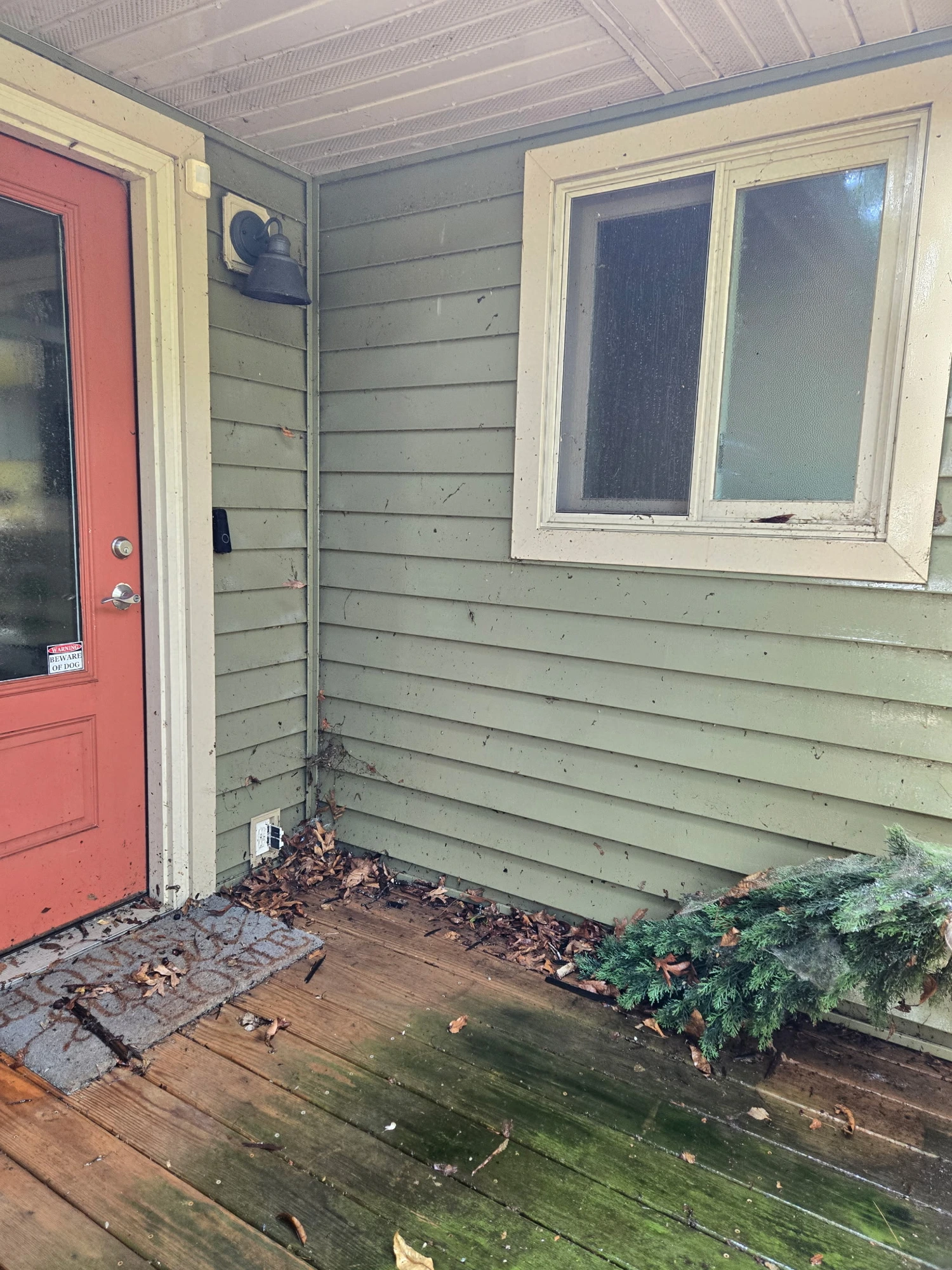 Front porch entryway prepped for cleaning