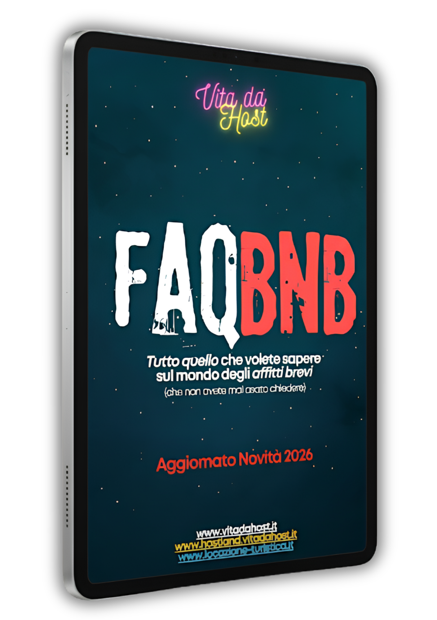 Ebook FaqBnb 2026 — manuale affitti brevi Vita da Host (mockup 3D)