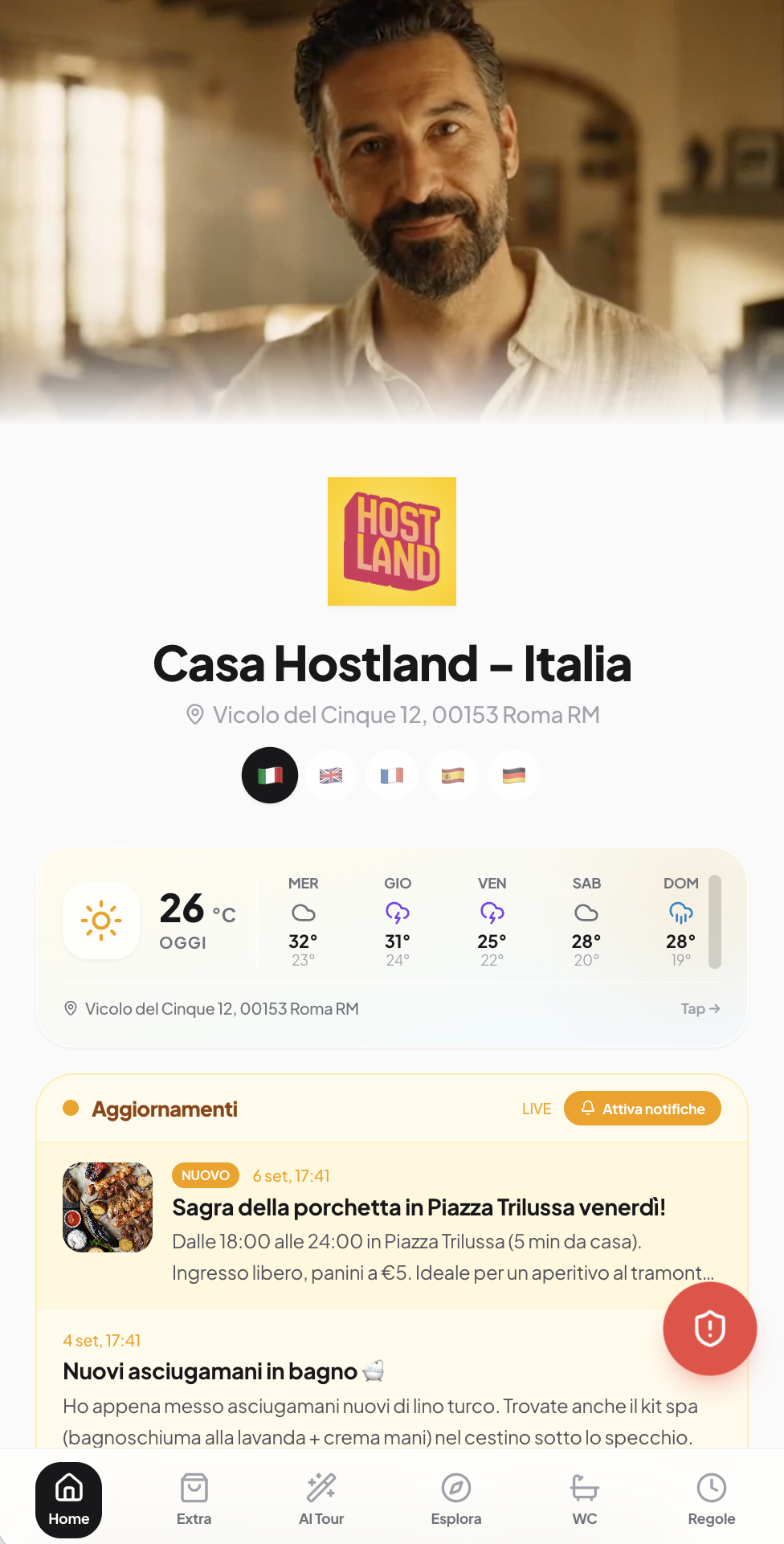 Home ospite del Welcome Book digitale Hostland